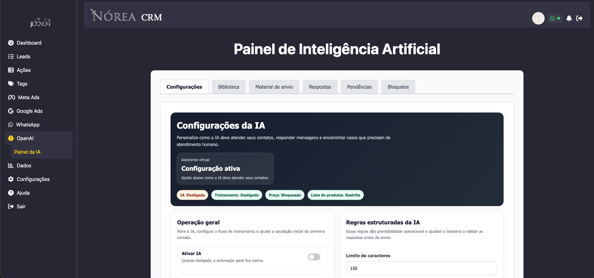 Tela do Nórea CRM 05